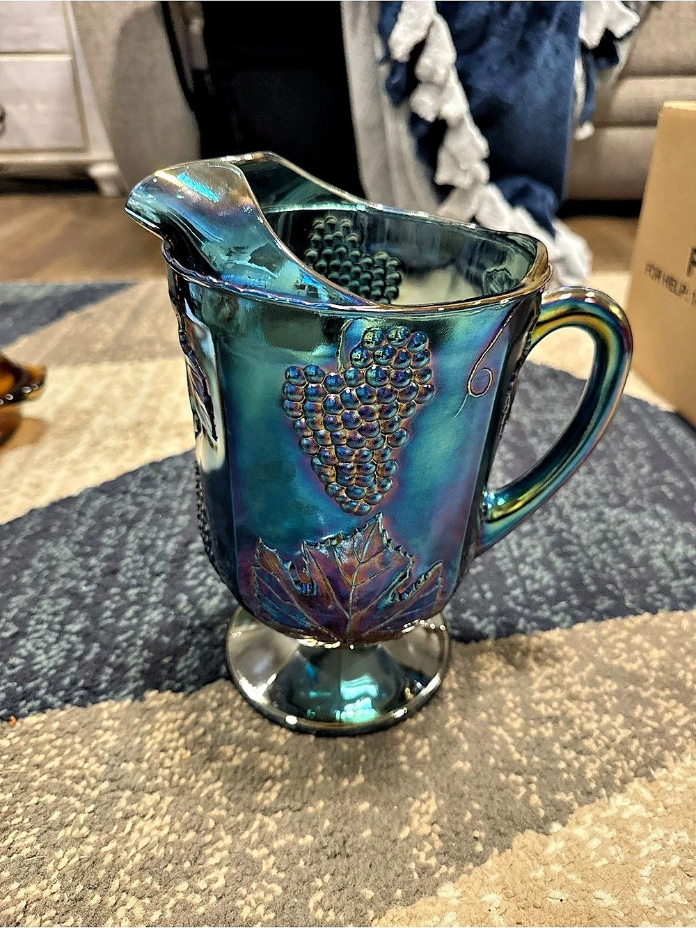 Indiana Glass Company Harvest Grape Blue Carnival Glass Water Pitcher